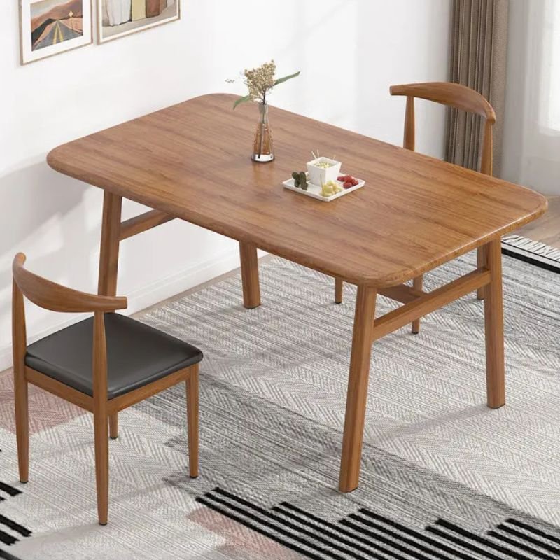 3-piece Brown Composite Wood Rectangle Top Dining Table Set with 4 Legs and Open Back Upholstered Chair, Table & Chair(s), 47.2"L x 23.6"W x 29.5"H, Nut-Brown