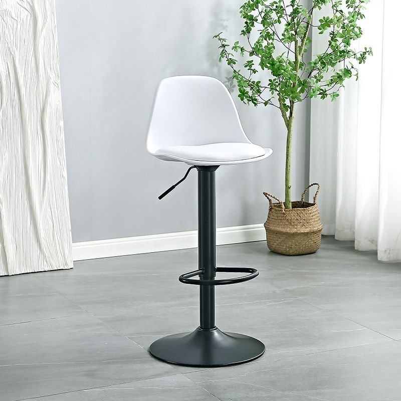 Rotatable Gas-driven Bar Stools in White for the Home Bar with Foot Platform T-base Stool, White