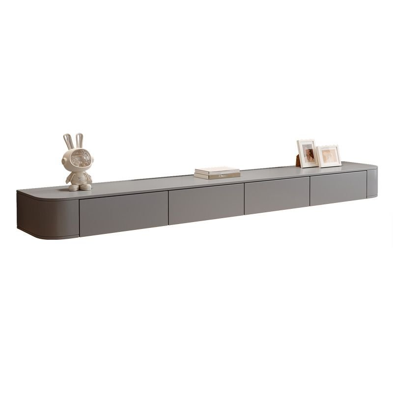 2 Drawers & 2 Cabinets Rectangular Gray Timber TV Stand with Cable Management for Sitting Room, 87"L x 12"W x 8"H