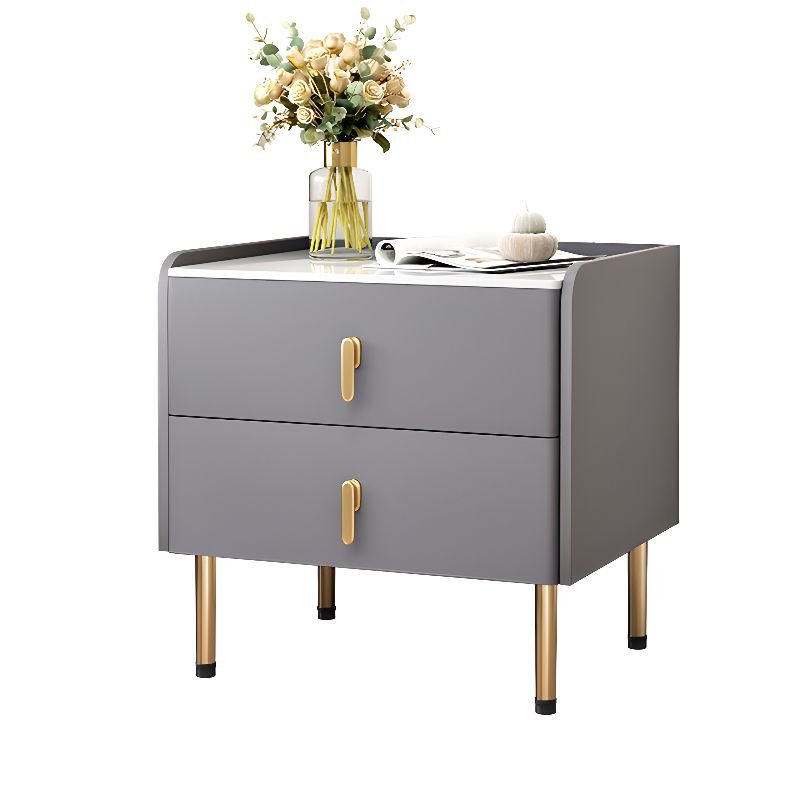 2 Drawers Contemporary Sintered Stone Drawer Storage Nightstand with Leg, Light Gray, Manufactured Wood, 12"L x 16"W x 20"H