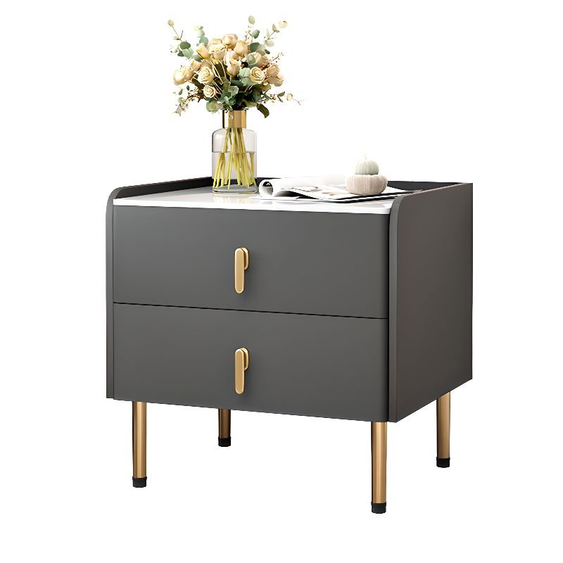 2 Drawers Contemporary Sintered Stone Nightstand With Drawer Organization with Leg, Dark Gray, Manufactured Wood, 16"L x 16"W x 20"H