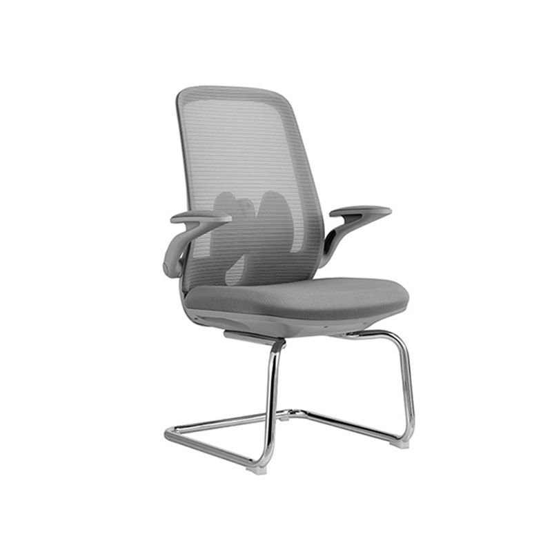 Minimalist Ergonomic Upholstered Executive Chair in Grey with Back, Arms and Flip-Up Armrest, Grey, Without Headrest, Casters Not Included
