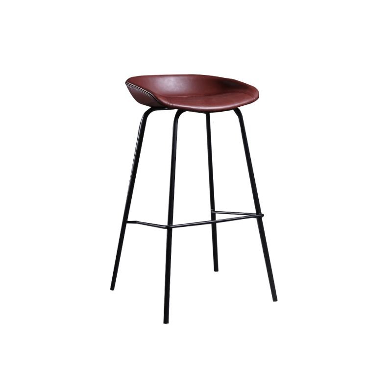 Rose Hideskin Pail Bar Stools with Backrest in Minimalist Design and Foot Pedestal, Burgundy, Counter Stool(26"H)