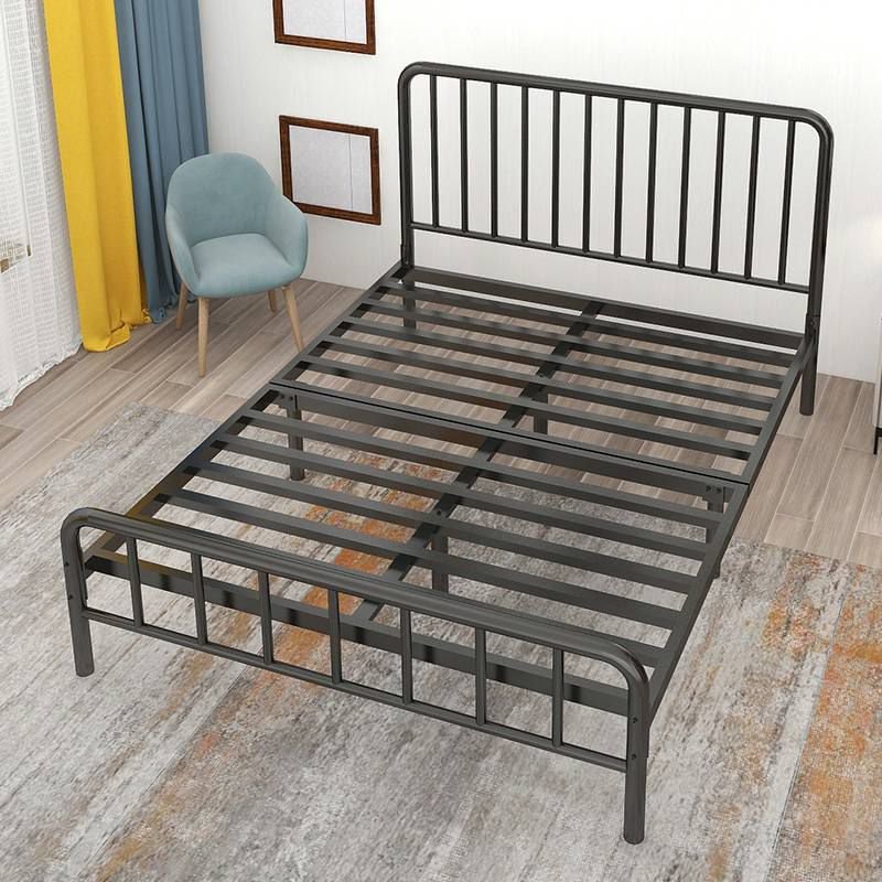 Vintage Alloy Open-Frame Slat Bed for Living Room, 53"W x 75"L, Black