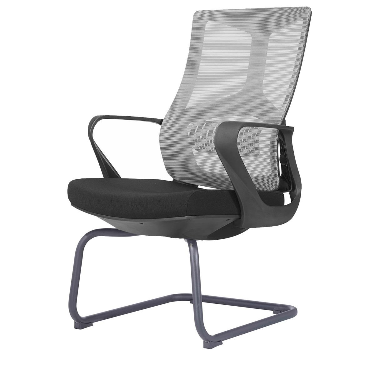 Art Deco Black Ergonomic Upholstered Studio Chairs with Arms, Gray/ Black, Casters Not Included, Steel, Without Headrest