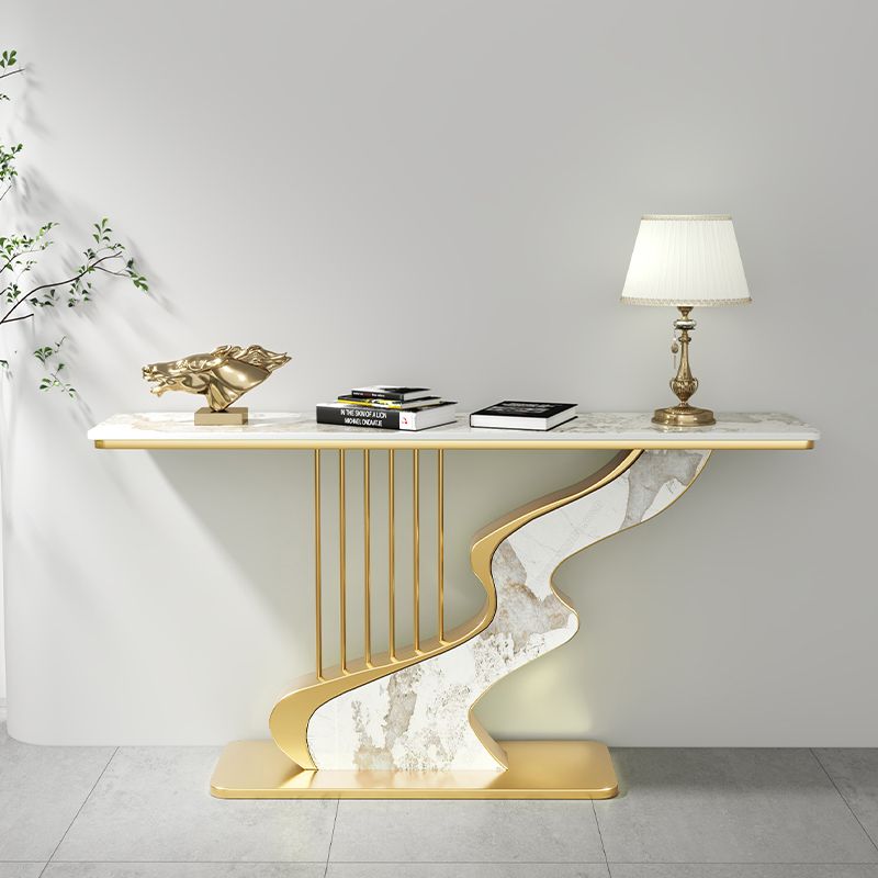 Independent Luxurious Console Unit with Abstract Rectangle Sintered Stone Table, Pandora, Gold, 31"L x 12"W x 31"H