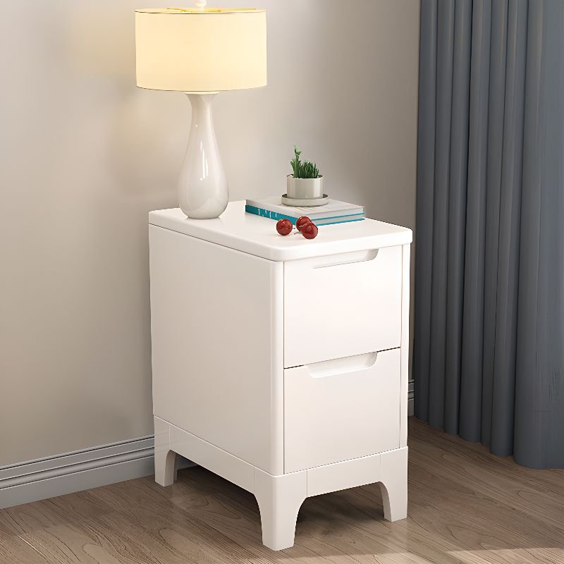 2 Tiers Contemporary Chalk Solid+Engineered Wood Drawer Storage Bedside Table