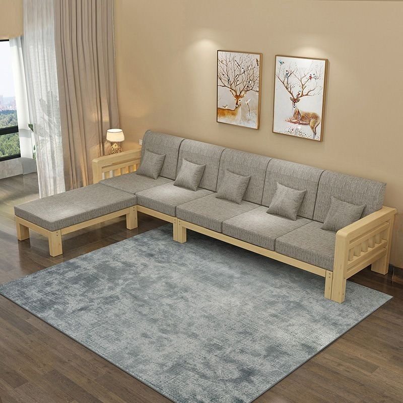 Cosy Cotton and Linen 2-Piece Sectional Sofa with Stylish Wooden Frame - 129"L x 30"W x 26"H+26"L x 31"W x 15"H Cotton and Linen