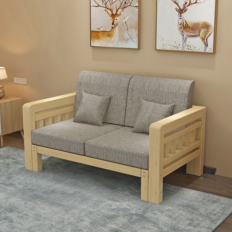 Cosy Cotton and Linen 2-Piece Sectional Sofa with Stylish Wooden Frame - 55.1"L x 29.5"W x 25.6"H Cotton and Linen