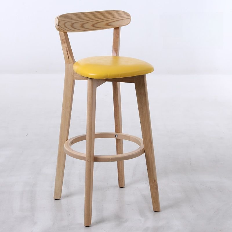 Butter Color Below Counter Pub Stool with Ventilated Back, Yellow, Natural, Leather