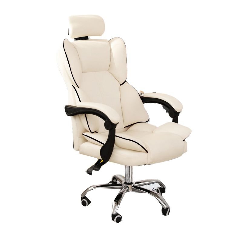Chalk Boss Chair with Tilt Lock, Headrest, Swivel Wheels, Rawhide, Armrest, and Ergonomic Design, Without Footrest, White