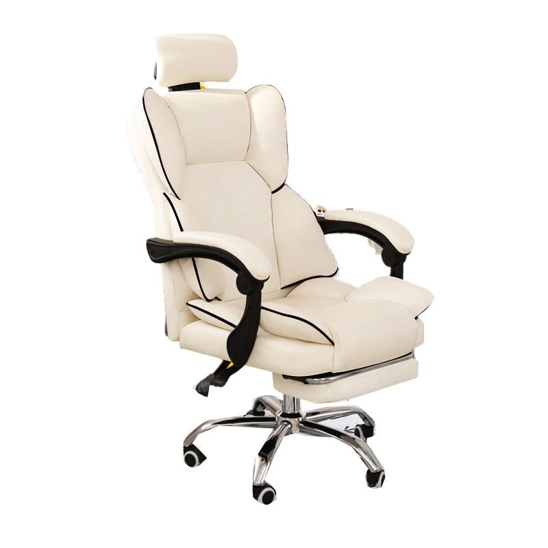 Chalk Boss Chair with Tilt Lock, Foot Pedestal, Headrest, Swivel Wheels, Rawhide, Armrest, White