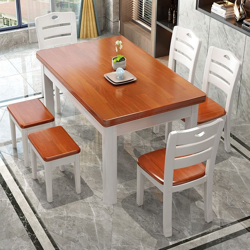 Simple Fixed Rectangular Dining Table Set with Four Legs and a Natural Wood Tabletop in Cocoa, Table, 1 Piece, Medium Wood, 51.2"L x 31.5"W x 29.9"H