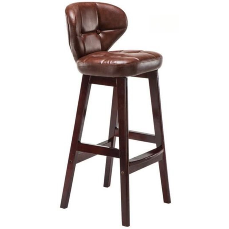 Bar Bistro Stool with Camel Seating and Decorative-stitched Tufting, Brown, Brown