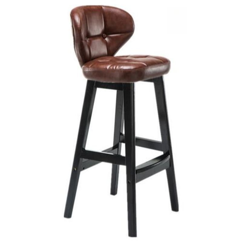 Bar Bistro Stool with Camel Seating and Decorative-stitched Tufting, Brown, Black