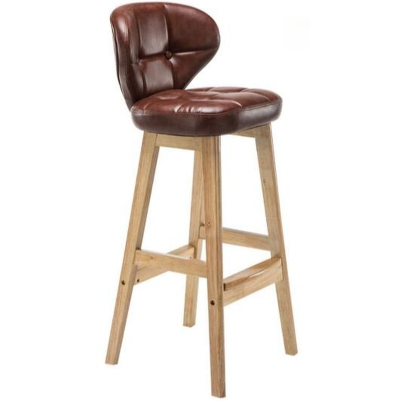 Bar Bistro Stool with Camel Seating and Decorative-stitched Tufting, Brown, Natural
