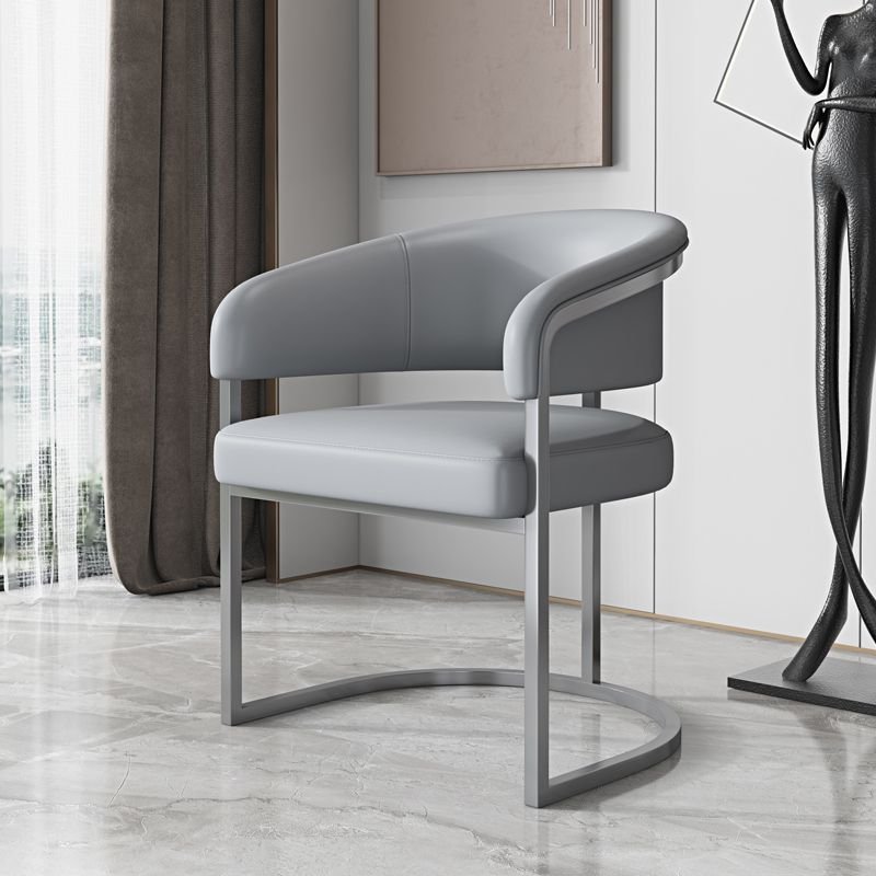 Balanced Metallic Alloy Legged Arm Chair with Ventilated Back and Polyurethane Upholstery Featuring Armrest and Bordered Frame, Grey