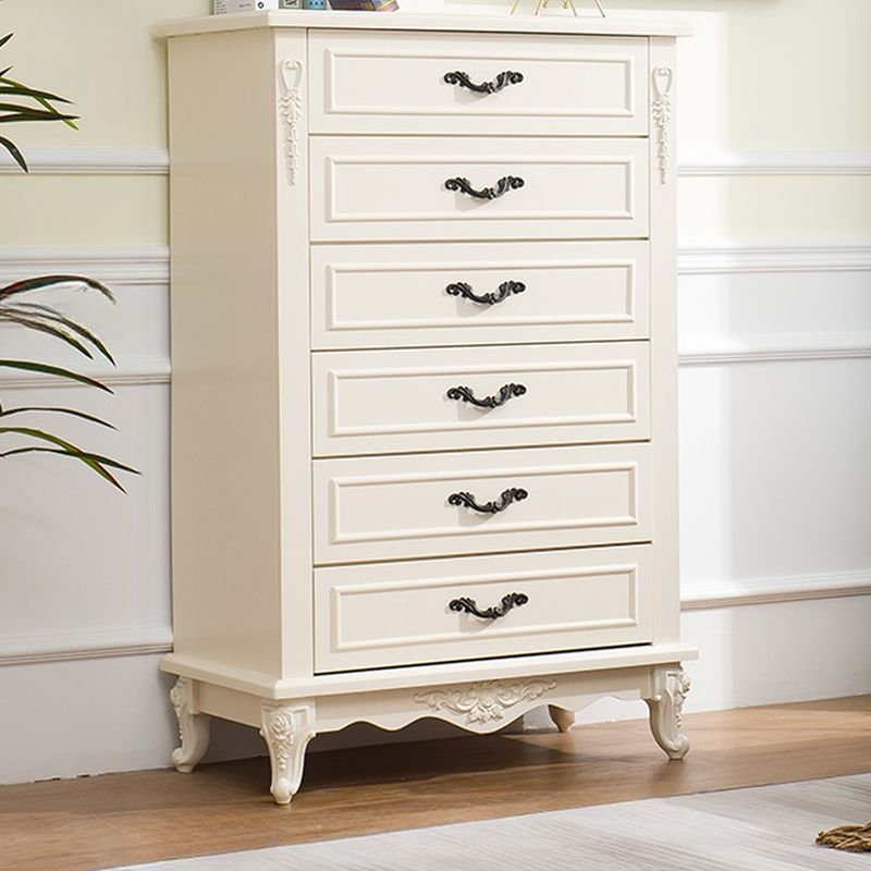 Victorian Vertical Semainier Hardwood with 6 Drawers for Master Bedroom, Ivory, 31.5"L x 16"W x 48"H