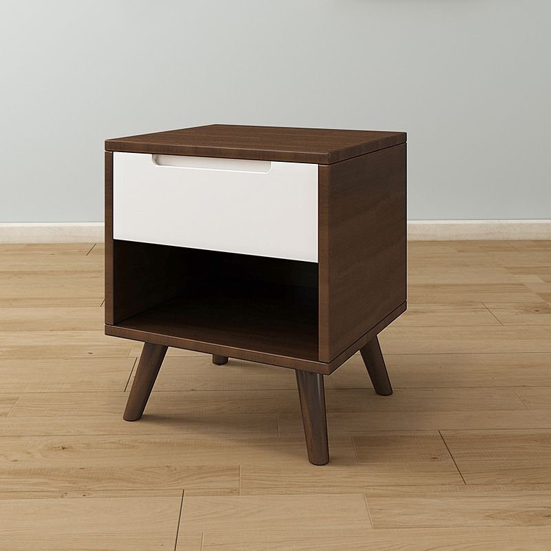 Simplistic Solid Wood Top Drawer Storage Bedside Table with 1 Drawer, Walnut/ White, 18"L x 16"W x 20"H