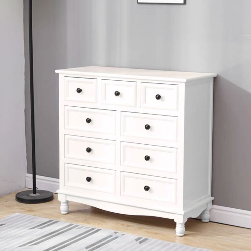 Classic Bleached Wood Horizontal Console Dresser 4 Tiers with 9 Drawers, 31"L x 14"W x 31"H, Beige