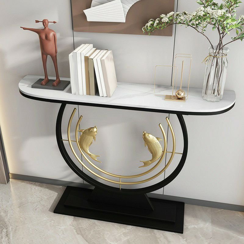 1 Piece Half-Circle Standing Accent Console Tables, White, 47"L x 12"W x 31"H