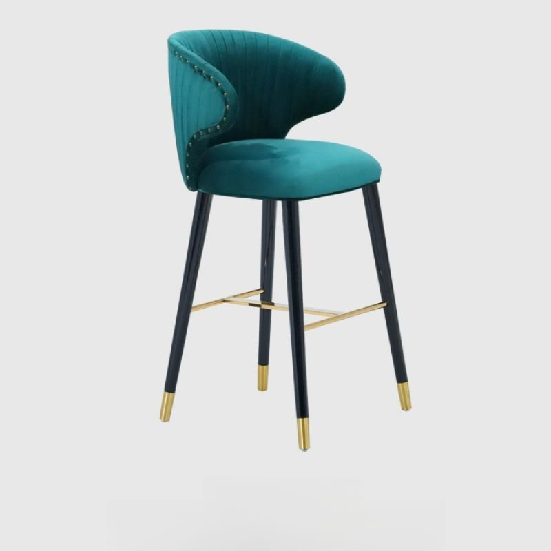 Azure Upholstered Bistro Stool with Stud Trim and Wing Chair, Peacock Blue