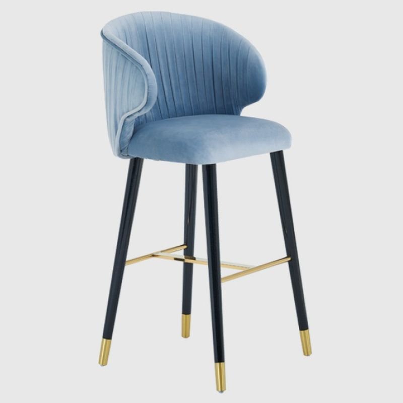 Blue Upholstered Bar Stools with Nailhead Design and Winged Chair, Blue