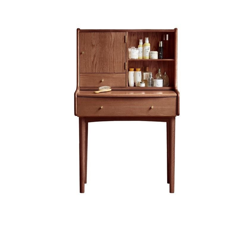 Natural Wood Ground 2-in-1 Makeup Vanity with Push-Pull Drawers & Tabletop Storage Sleeping Room, Dividers Included, Nut-Brown, 30"L x 17"W x 50"H