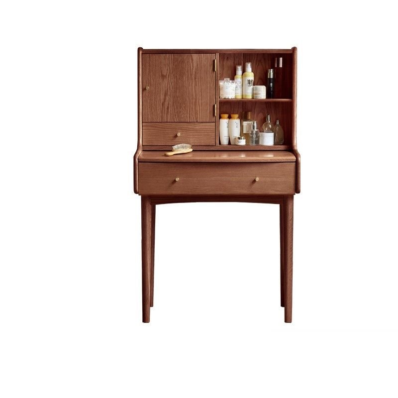Natural Wood Flooring 2-in-1 Makeup Vanity with Push-Pull Drawers & Tabletop Storage Sleeping Quarters, Dividers Included, Nut-Brown, 25"L x 17"W x 50"H