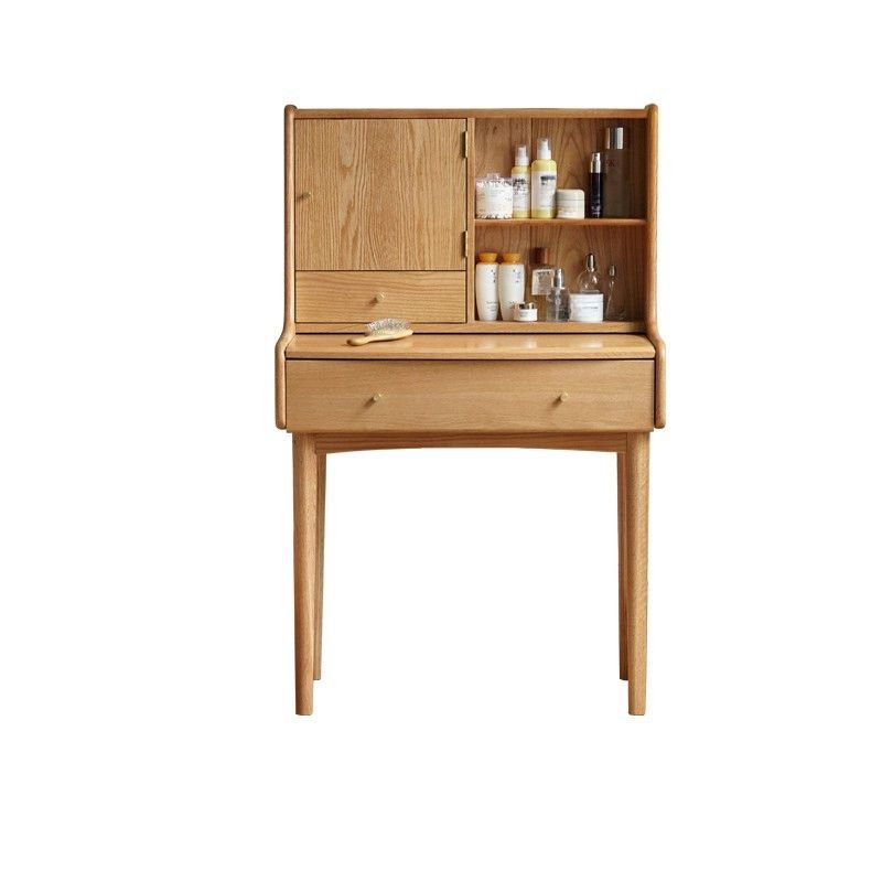 Natural Wood Flooring 2-in-1 Makeup Vanity with Push-Pull Drawers & Tabletop Storage Sleeping Quarters, Dividers Included, Natural, 30"L x 17"W x 50"H