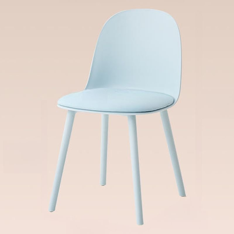 Balanced Armless Chair with Light Blue Legs and Foot Pads, Light Blue, Faux Leather