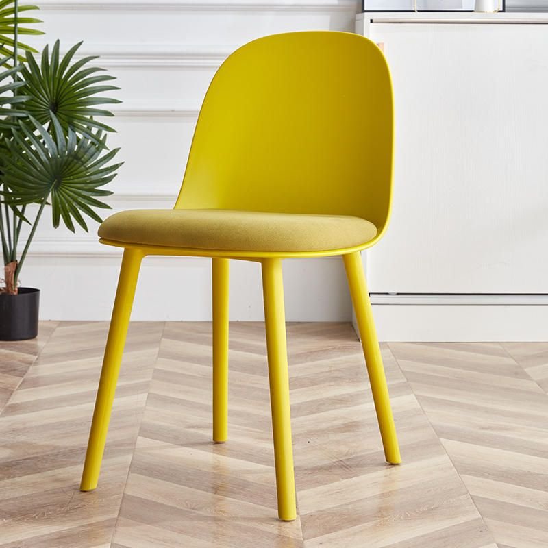 Balanced Armless Chair with Lemon Colored Legs and Foot Pads, Flannel, Yellow