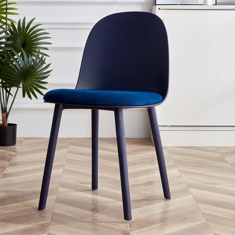 Balanced Armless Chair with Light Blue Legs and Foot Pads, Navy Blue, Flannel