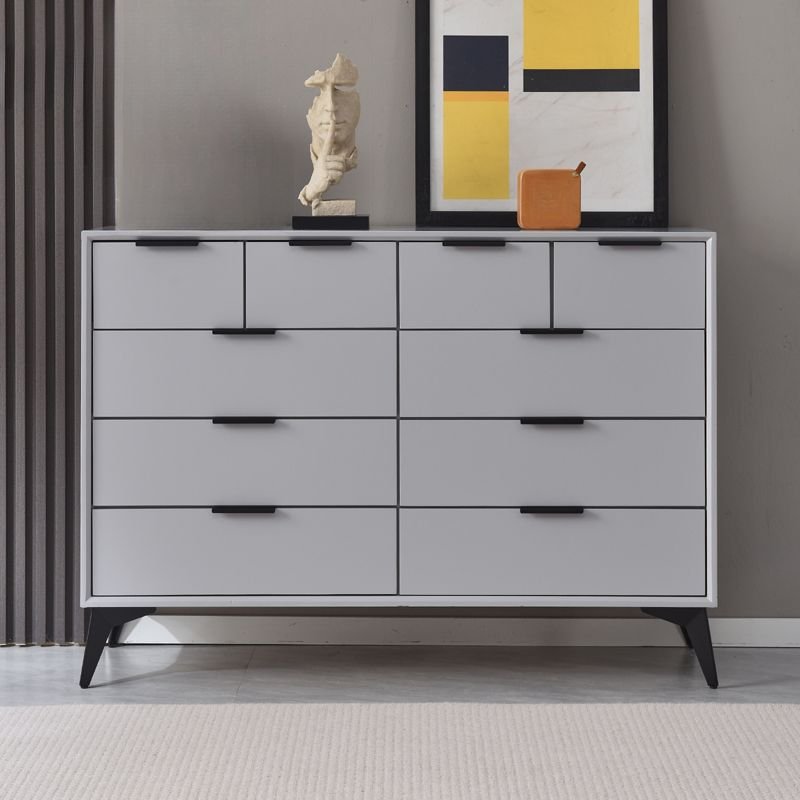 10 Drawers Modern Grey Double Dresser, 47.2"L x 15.7"W x 39.4"H
