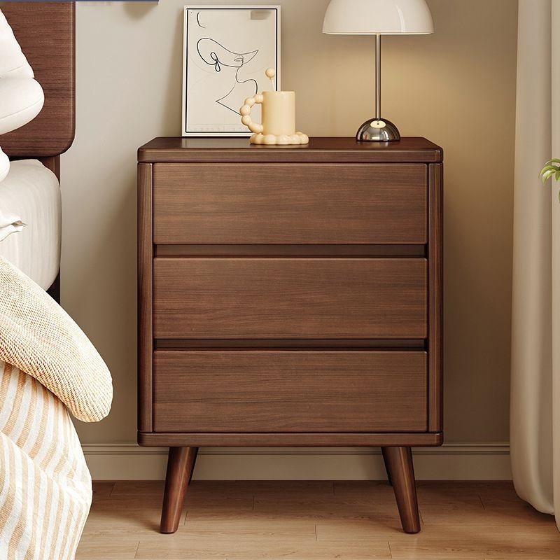 Simplistic Timber Nightstand With Drawer Organization & 3 Drawers & Leg, Nut-Brown, 18"L x 16"W x 24"H