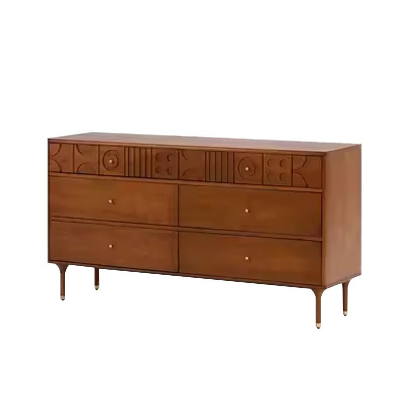6 Drawers Casual Brown Wood Horizontal Double Dresser for Master Bedroom, 61"L x 18"W x 33"H