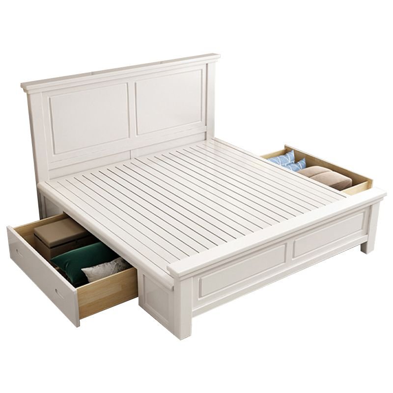 Wooden Frame Solid Color Rectangular Chalky Wood Bed with 2 Storage Boxes, Living Room, 59"W x 79"L, Pull-Out Storage