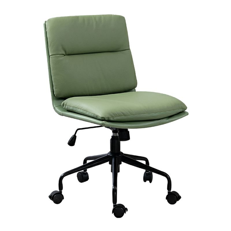 Art Deco Tilt Available Swivel Lifting Ergonomic Emerald Green Genuine Leather Studio Chairs with Adjustable Arms and Casters, Green, Armless