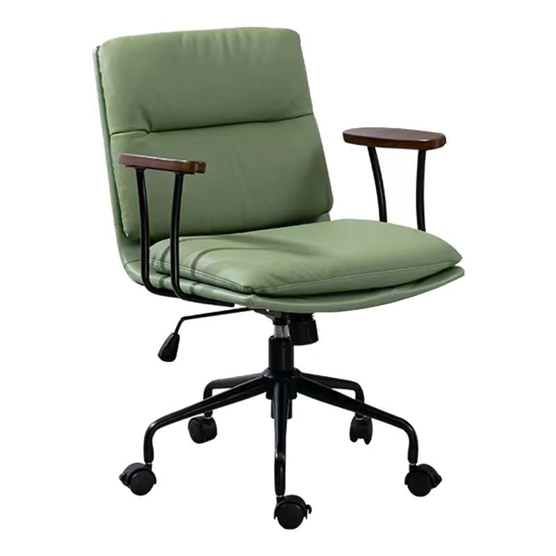 Art Deco Tilt Available Swivel Lifting Ergonomic Turquoise Genuine Leather Task Chair with Adjustable Arms and Rollers, Green, With Arms