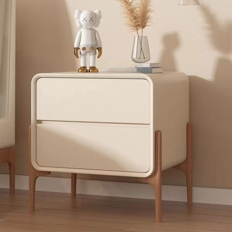 2 Tiers Art White Vinyl Leather Drawer Storage Bedside Table, 18"L x 16"W x 20"H