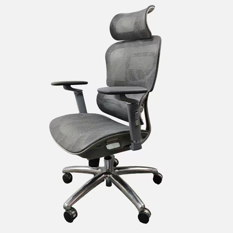 Art Deco Swivel Lifting Ergonomic Waterfall Seat Tilt Lock Grey Mesh Office Furniture with Casters and Lumbar Support, Grey, Nylon, Without Footrest
