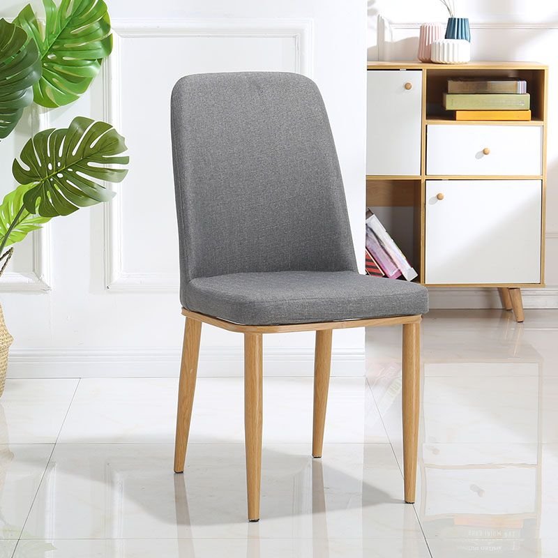 Dining Room Balanced Bordered Armless Chair with Foot Pads, Fabric, Natural Wood, Dark Gray