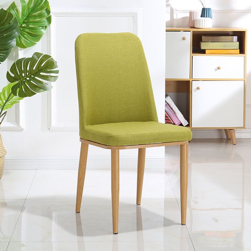 Dining Room Balanced Bordered Armless Chair with Sage Color and Foot Pads, Fabric, Natural Wood