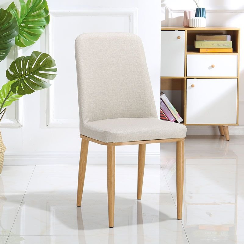Dining Room Balanced Bordered Armless Chair with Foot Pads - Leather Natural Wood Light Gray