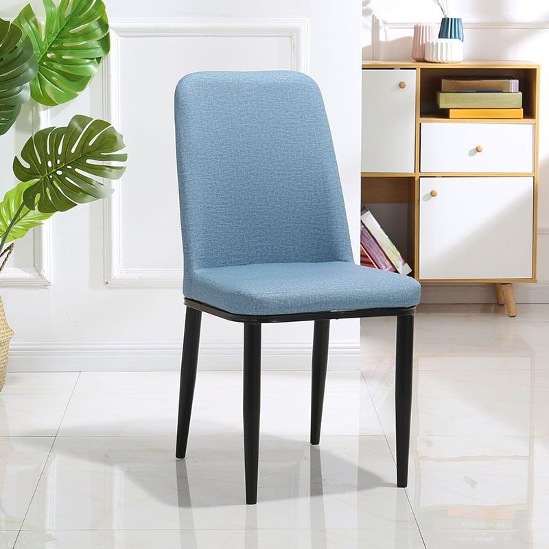 Dining Room Balanced Bordered Armless Chair with Foot Pads - Leather Black Blue