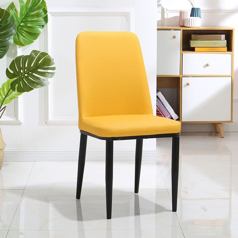 Dining Room Balanced Bordered Armless Chair with Foot Pads - Leather Black Yellow