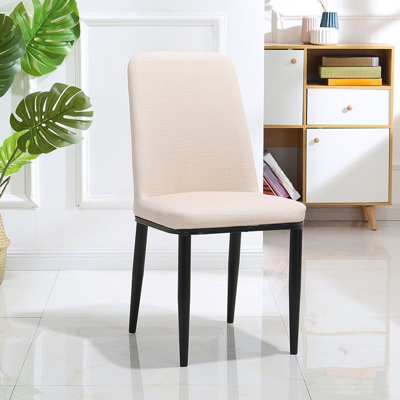 Dining Room Balanced Bordered Armless Chair with Foot Pads - Leather Black Beige