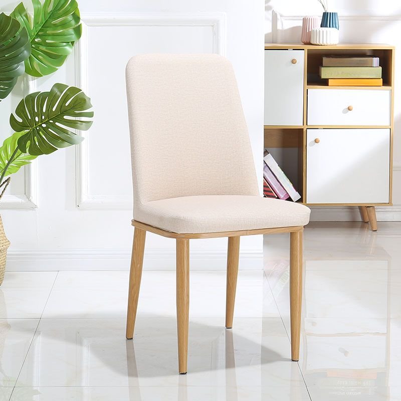 Dining Room Balanced Bordered Armless Chair with Foot Pads - Leather Natural Wood Beige
