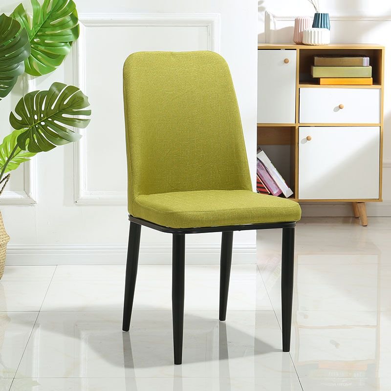 Dining Room Balanced Bordered Armless Chair with Foot Pads - Leather Black Green