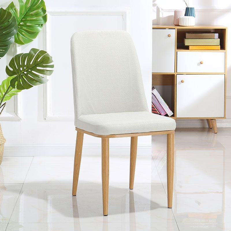 Dining Room Balanced Bordered Armless Chair with Chalk Color and Foot Pads, Fabric, Natural Wood